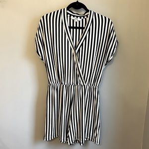 Pentagone Striped Surplice Front Short Sleeved Romper Size L